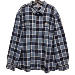 CARHARTT Shirt Mens 4XL Blue White Flannel Windowpane Plaid Original Fit Heavy